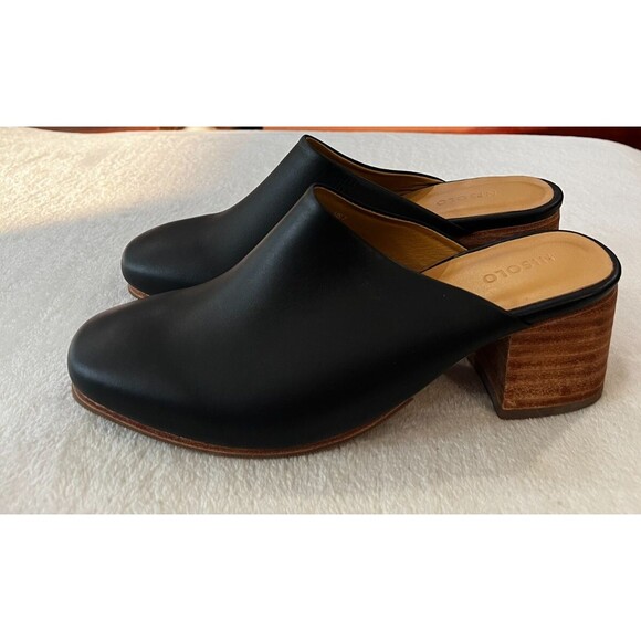 NISOLO All-Day Heeled Mule Black Smooth Leather Closed Toe Women's Size 7 NEW - Picture 2 of 11